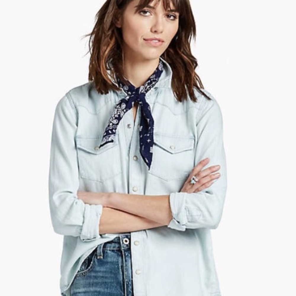Lucky Brand Western Denim Chambray Top S